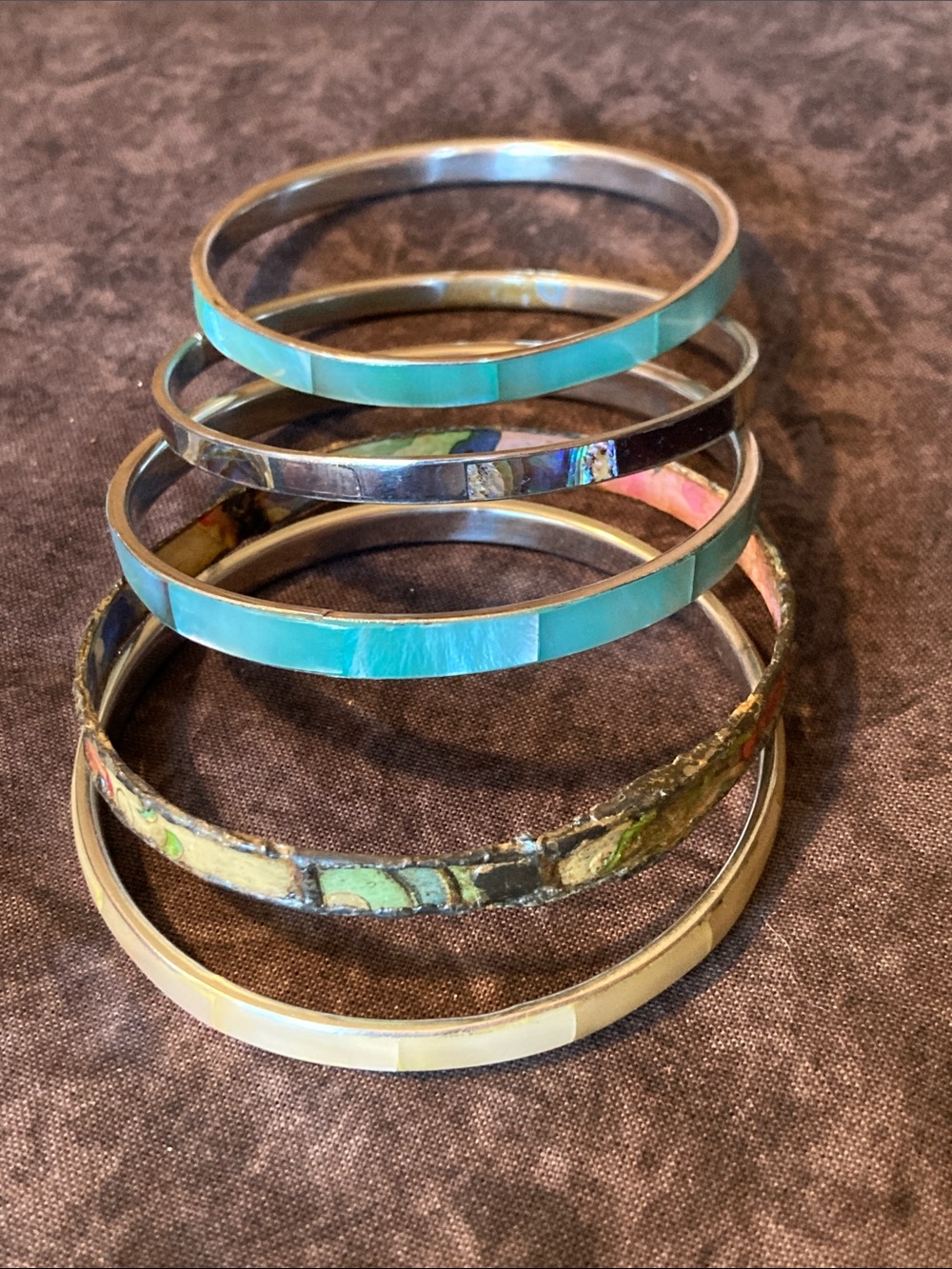 5 Bangle Set Beautiful Inlay Various Colors